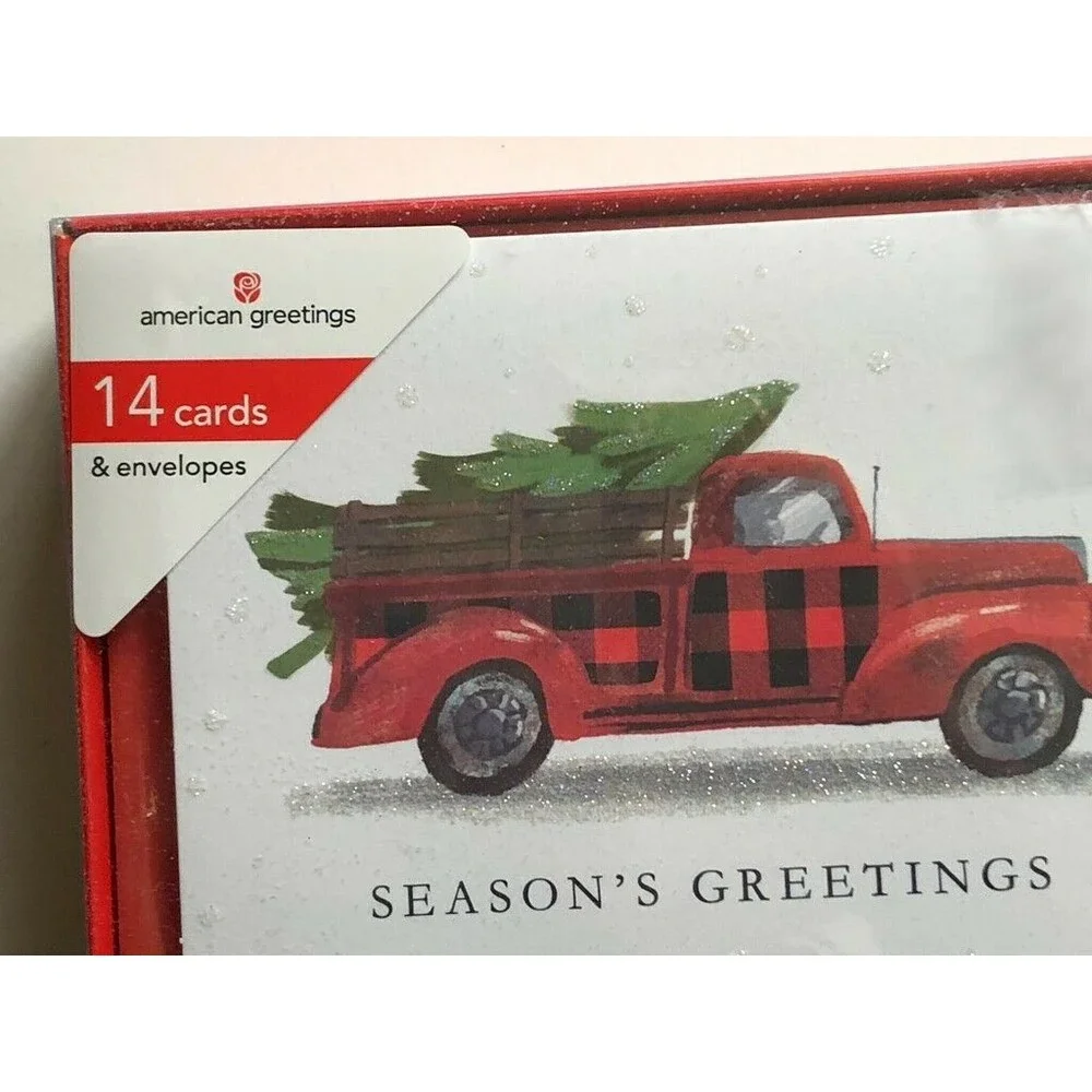 Christmas Tree American Greetings Red Farm Truck Cards Boxed 14 Cards Envelopes
